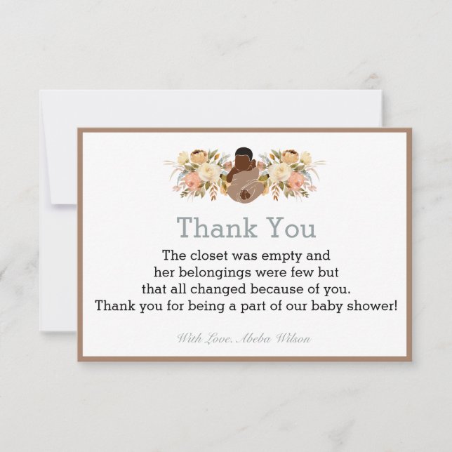 African American Baby shower Party Thank You Card (Front)
