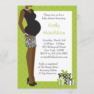 African American Baby Shower Unisex Green Zebra Invitation