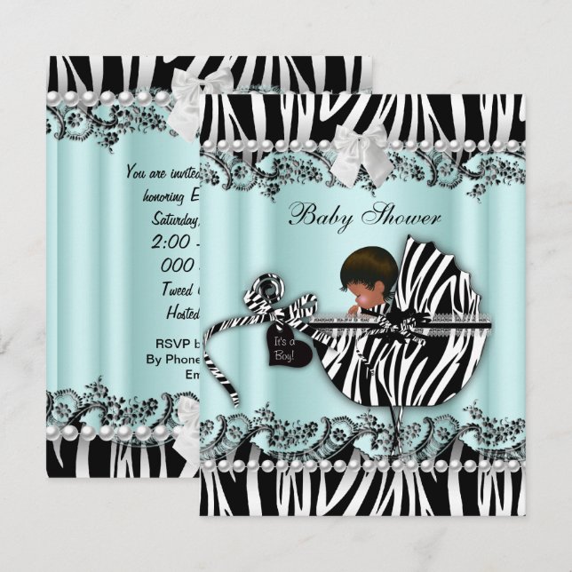 African American Baby Shower Zebra Boy or Girl Invitation (Front/Back)
