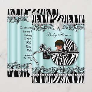 African American Baby Shower Zebra Boy or Girl Invitation