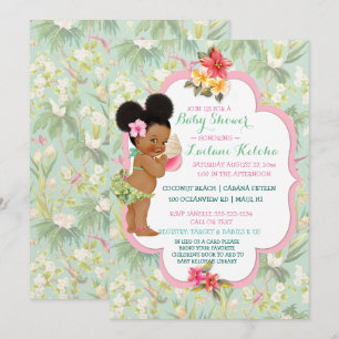 African American Baby Tropical Luau Hawaiian Invitation