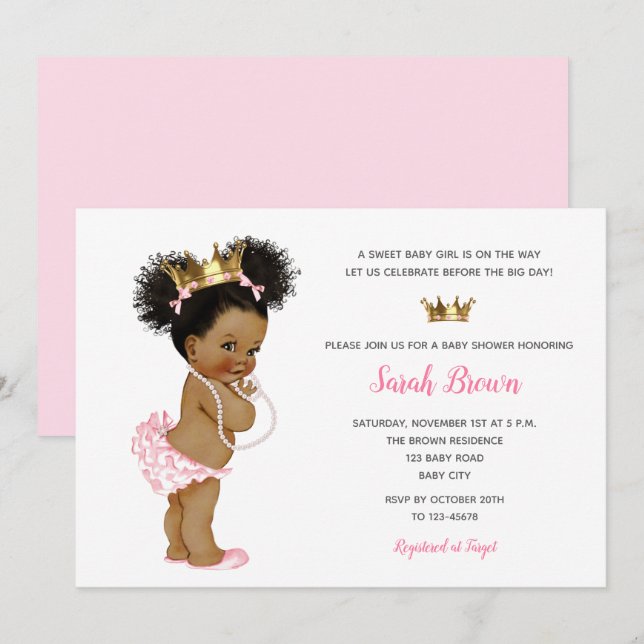 African American Baby Vintage Princess Pink  Invitation (Front/Back)