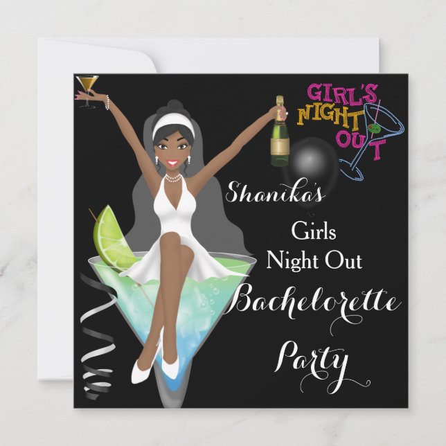 African American Bachelorette Party Cocktails Invitation (Front)