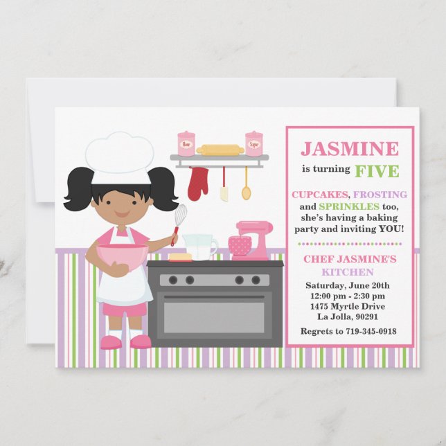 African American Baking Birthday Party Invitation (Front)