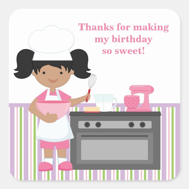 African American Baking Birthday Party Sticker (Front)