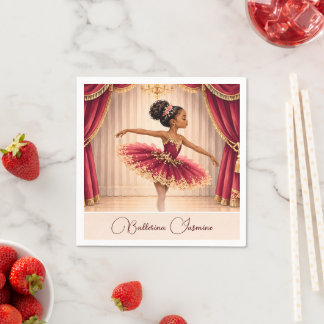 African American Ballerina Birthday Burgundy Gold Napkin