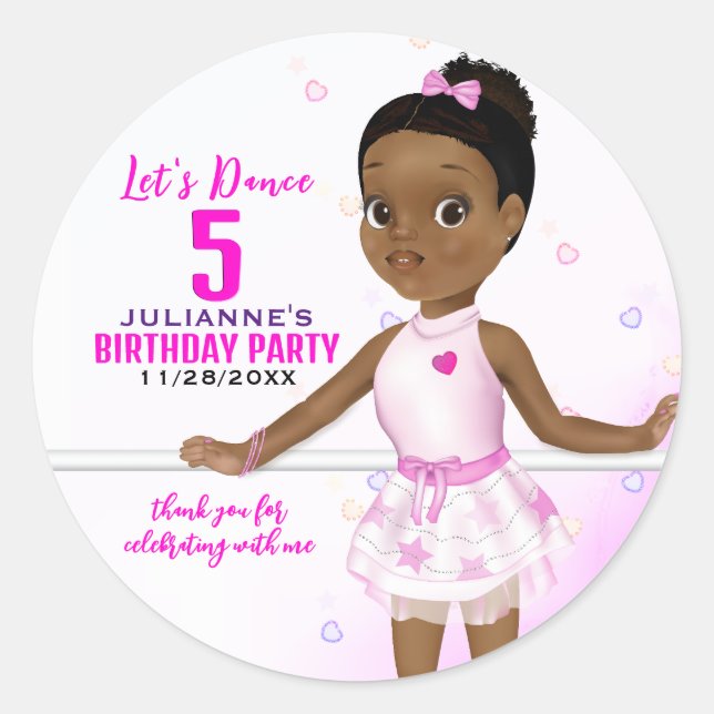 African American Ballerina Birthday Classic Round Sticker (Front)