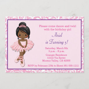African American Ballerina Birthday Invitation