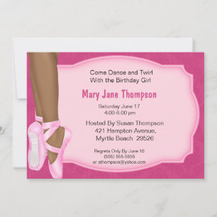 African American Ballerina Birthday Invitation