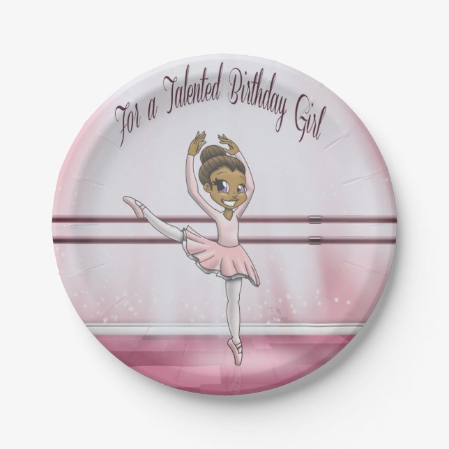 African American Ballerina Birthday Paper Plate (Front)