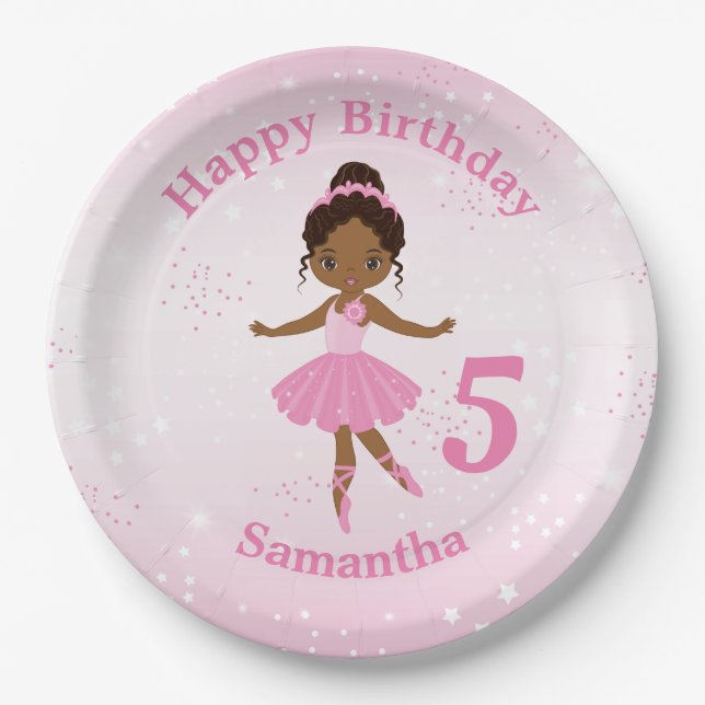 African American Ballerina Birthday Paper Plate (Front)