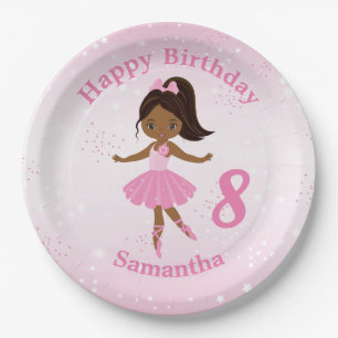 African American Ballerina Birthday Paper Plate