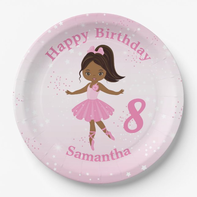 African American Ballerina Birthday Paper Plate (Front)