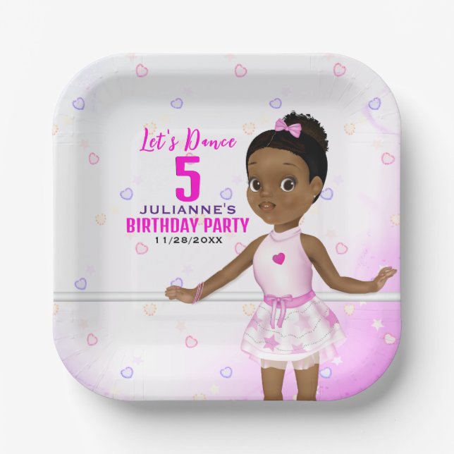 African American Ballerina Birthday Paper Plate (Front)