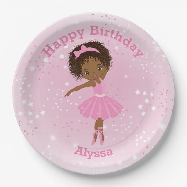 African American Ballerina Birthday Paper Plate (Front)