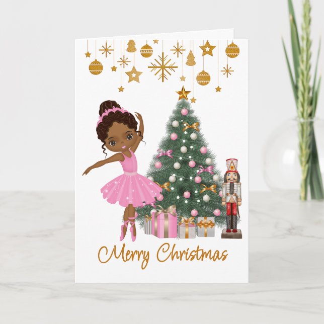 African American Ballerina Christmas Greeting Card (Front)