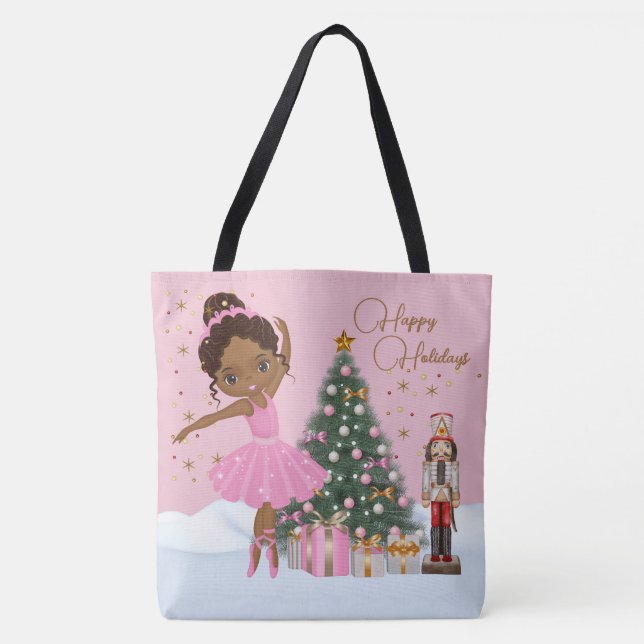 African American Ballerina Christmas Tote Bag (Front)