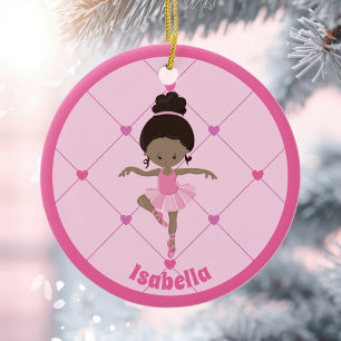 African American Ballerina Custom Pink Christmas Ceramic Tree Decoration