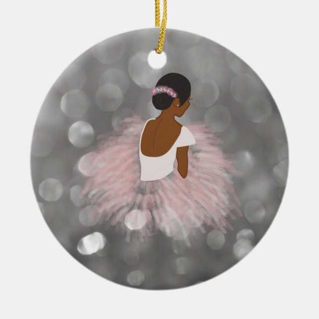 African American Ballerina Dancer Ceramic Tree Decoration (Front)