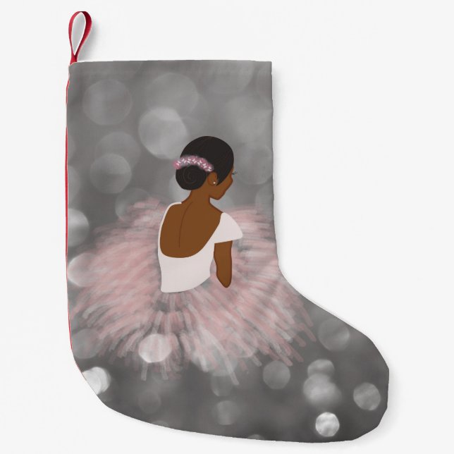 African American Ballerina Dancer Small Christmas Stocking (Front)