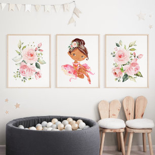 African American Ballerina, Flowers, Girl Nursery
