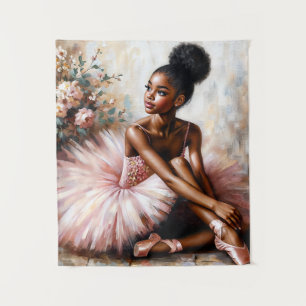 African American Ballerina in Pink Tapestry