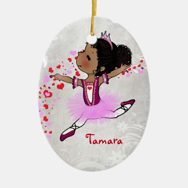 African  American Ballerina Personalised Christmas Ceramic Tree Decoration (Front)