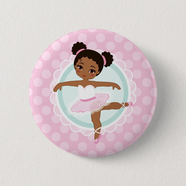 African American Ballerina - Pink Ballet Dancer 6 Cm Round Badge (Front)