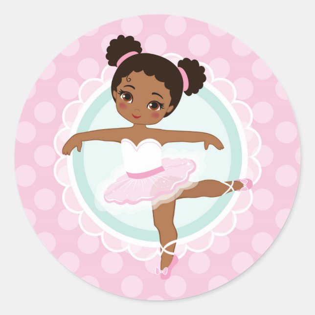 African American Ballerina - Pink Ballet Dancer Classic Round Sticker (Front)
