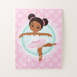 African American Ballerina - Pink Ballet Dancer Jigsaw Puzzle