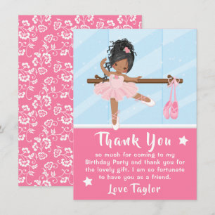 African American Ballerina Pink Birthday Thank You