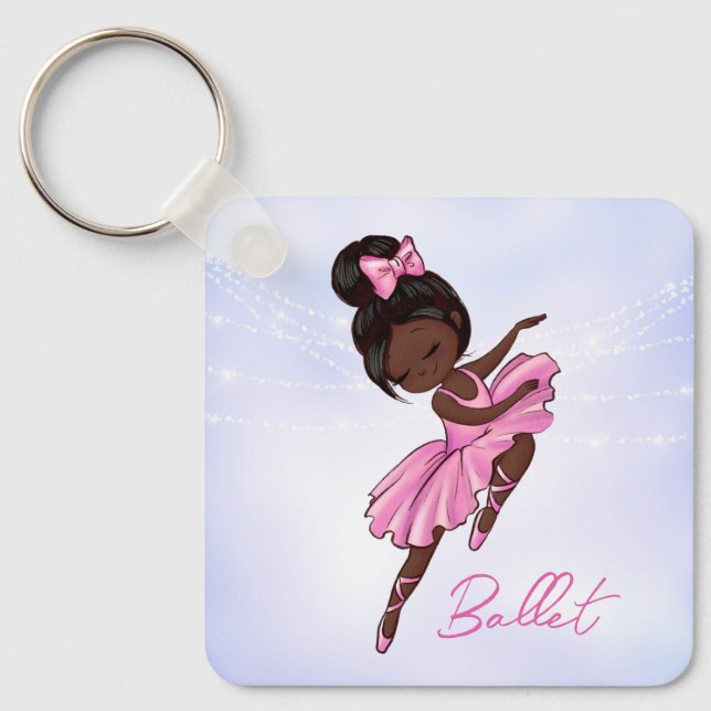 African American Ballerina Pink, Purple Ballet Key Ring (Front)