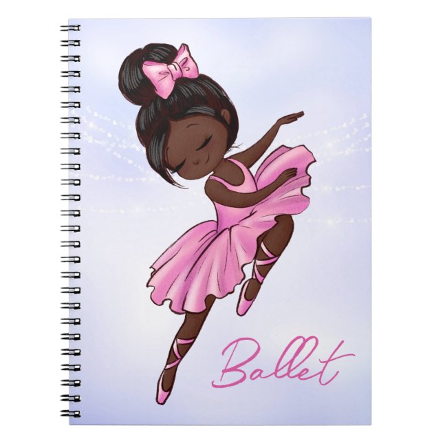 African American Ballerina Pink, Purple Ballet Notebook (Front)