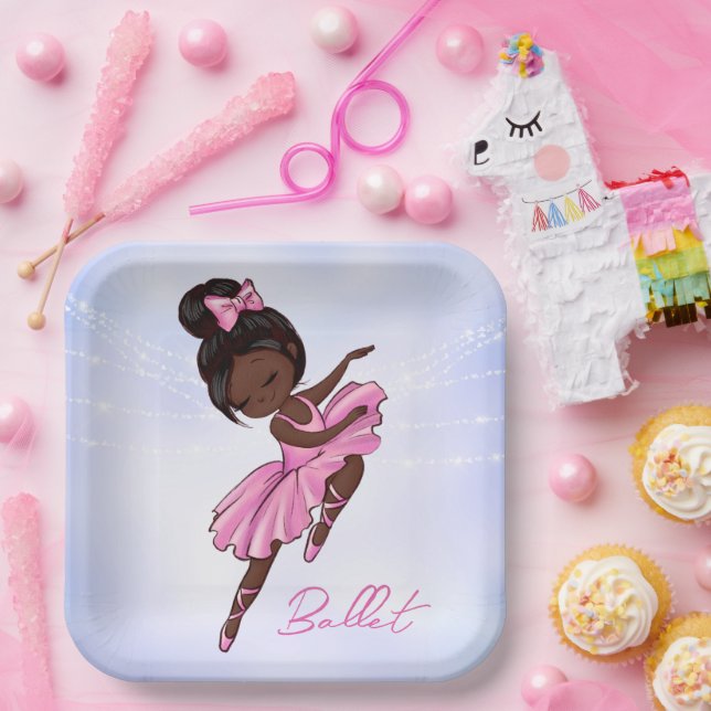 African American Ballerina Pink, Purple Ballet Paper Plate (Party)