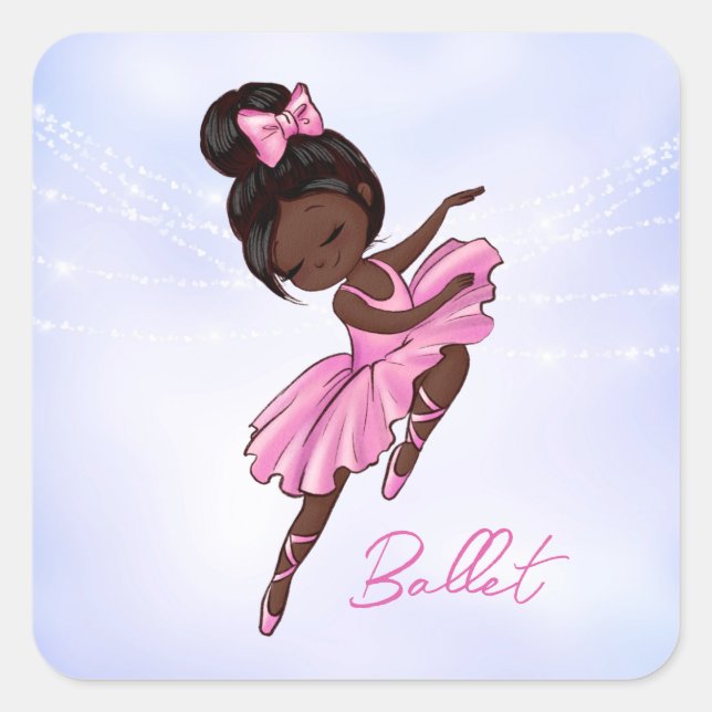 African American Ballerina Pink, Purple Ballet Square Sticker (Front)