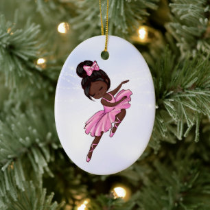 African American Ballerina Pink, Purple Christmas Ceramic Tree Decoration