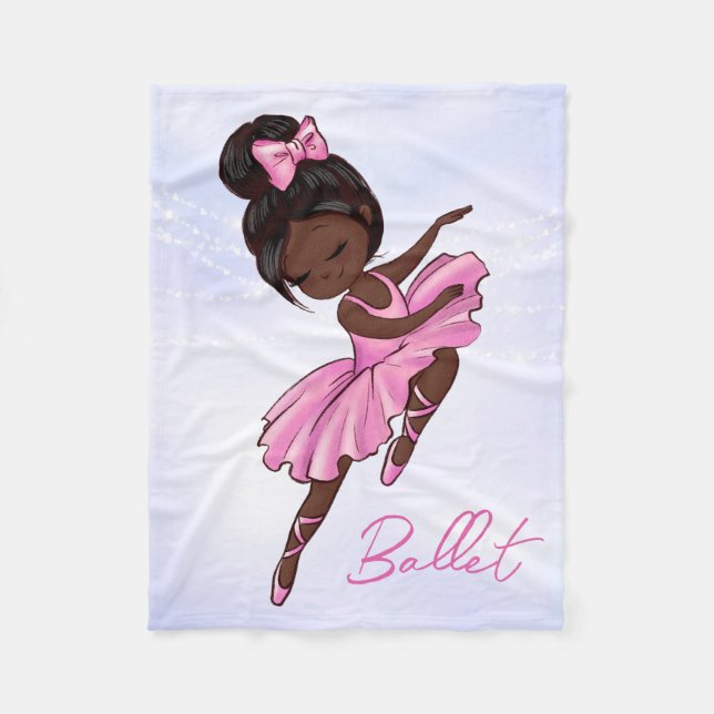 African American Ballerina Pink Tutu Ballet Dance Fleece Blanket (Front)
