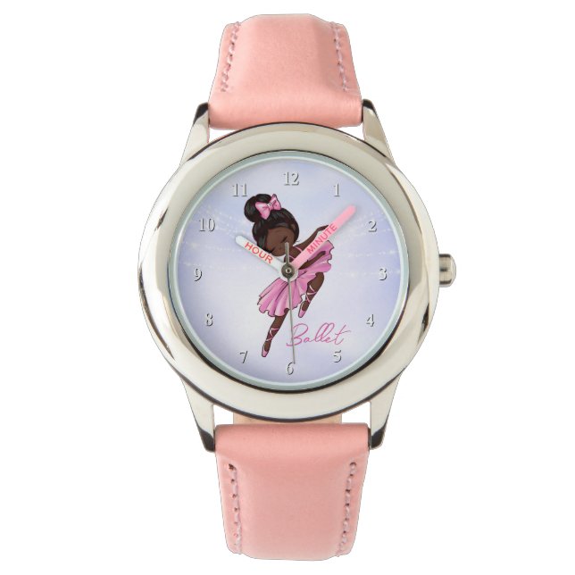 African American Ballerina Pink Tutu Ballet Dance Watch (Front)