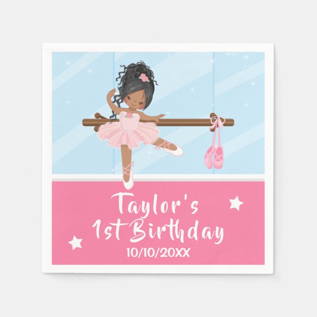 African American Ballerina Pink Tutu Birthday Napk Napkin (Front)