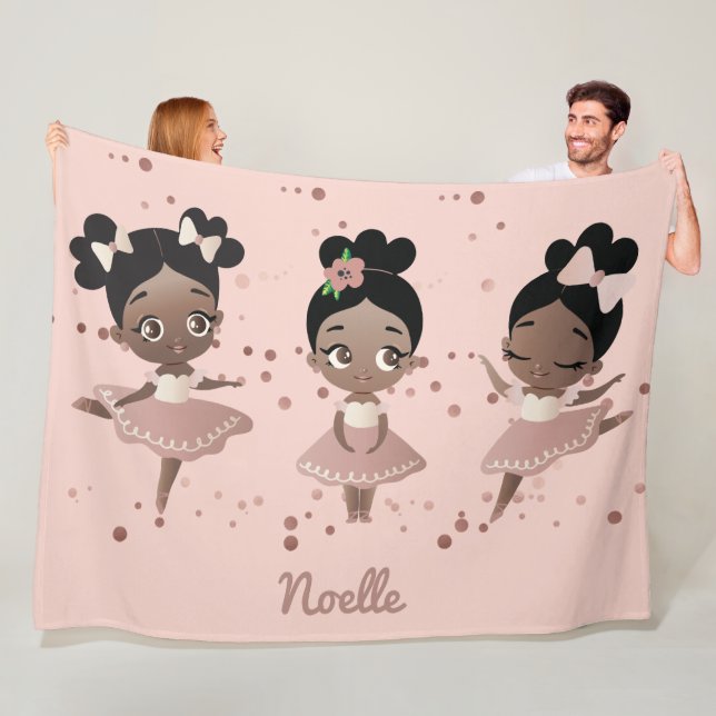 African American Ballerina Princesses, Pink Fleece Blanket (In Situ)