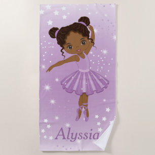 African American Ballerina Purple Tutu Beach Towel