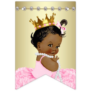 African American Ballerina Tutu Pearls Baby Shower Bunting