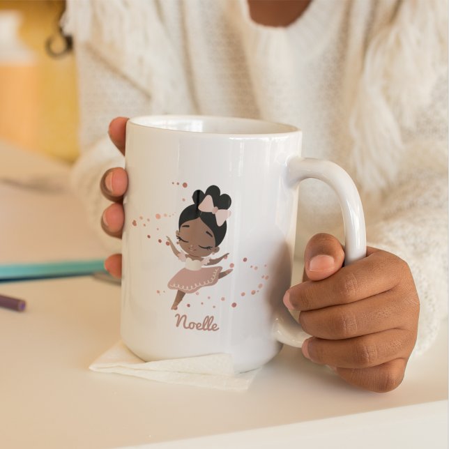 African American Ballerina with Bow, Rose Gold Coffee Mug (Creator Uploaded)