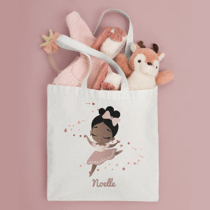 African American Ballerina with Bow, Rose Gold Tote Bag