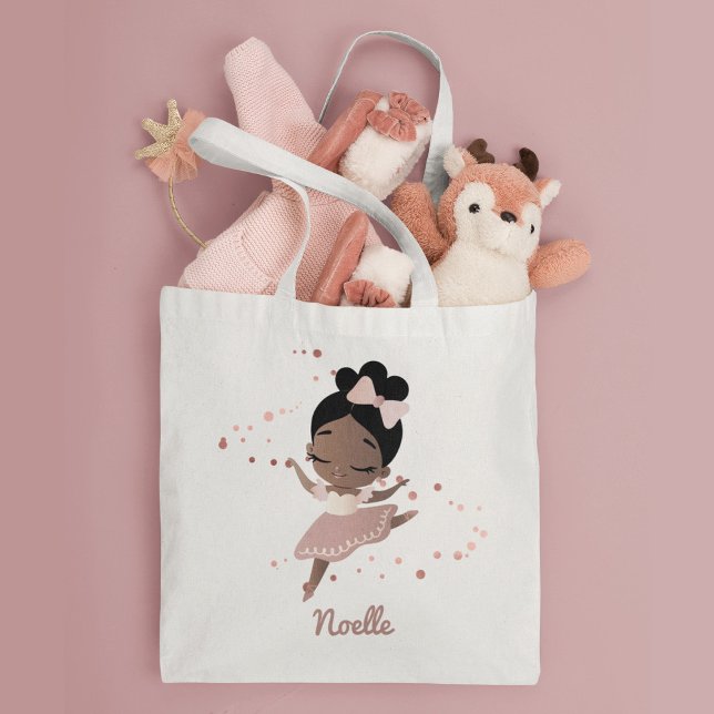 African American Ballerina with Bow, Rose Gold Tote Bag (Creator Uploaded)