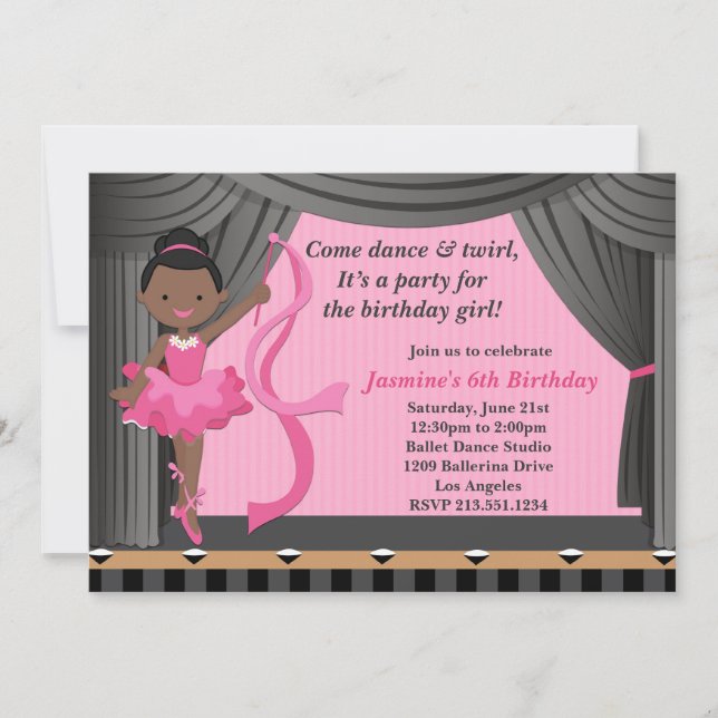 African American Ballet Dance Birthday Party Invitation (Front)