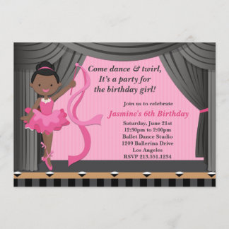 African American Ballet Dance Birthday Party Invitation