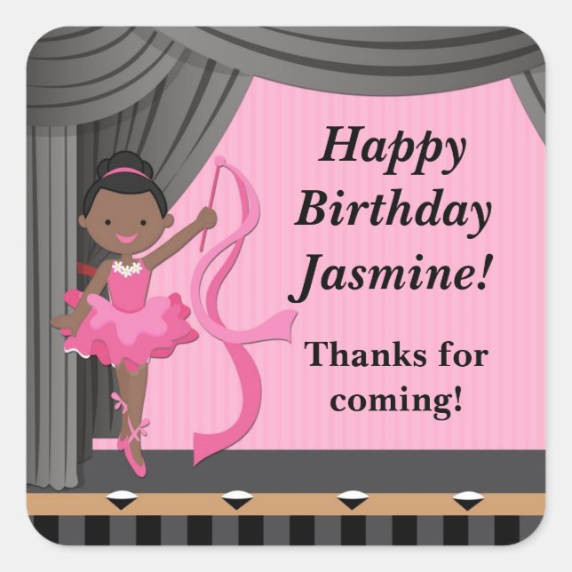 African American Ballet Dance Birthday Party Square Sticker (Front)
