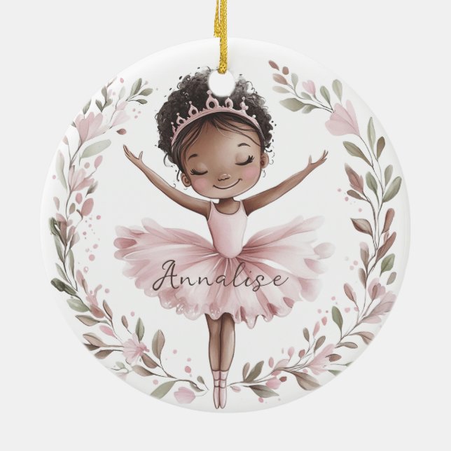 African American Ballet Dancer Ceramic Tree Decoration (Back)