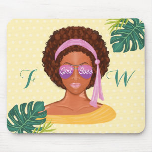 African American Beach Beauty Retro Tropical Mouse Mat
